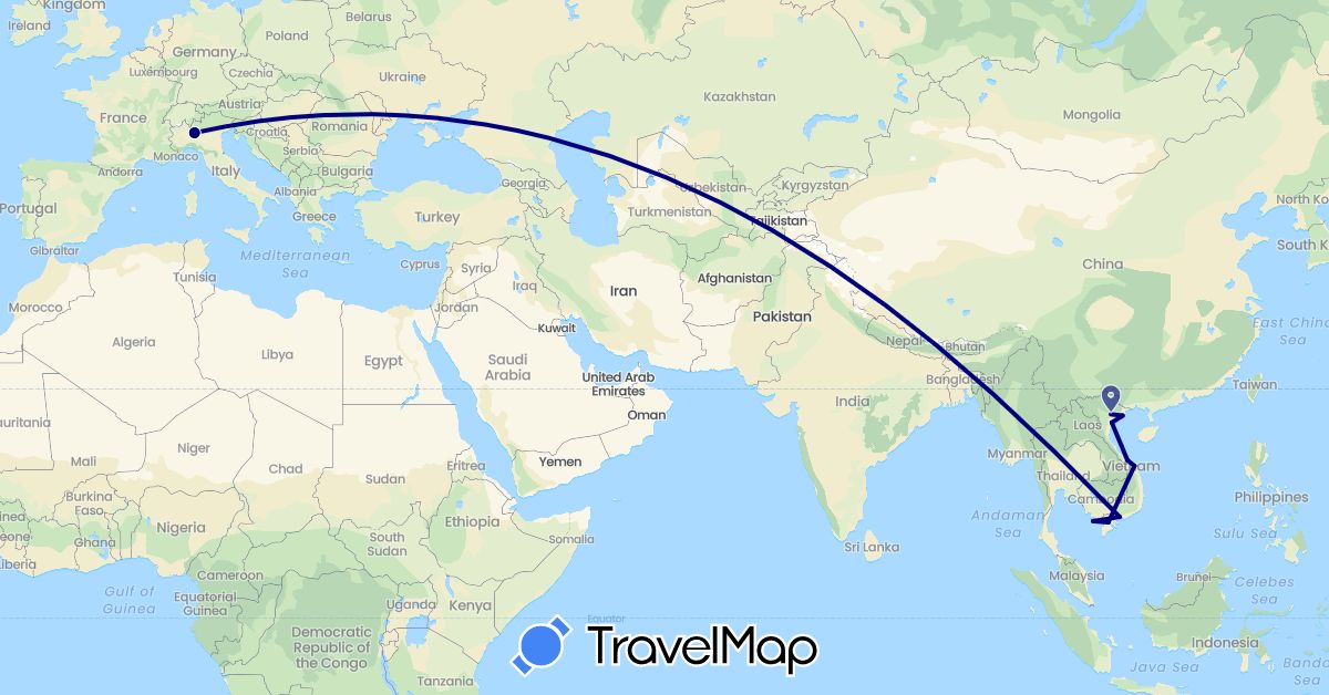 TravelMap itinerary: driving in Italy, Vietnam (Asia, Europe)